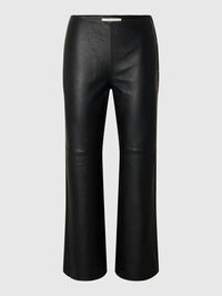 FLARED FIT LEATHER TROUSERS, Black, highres
