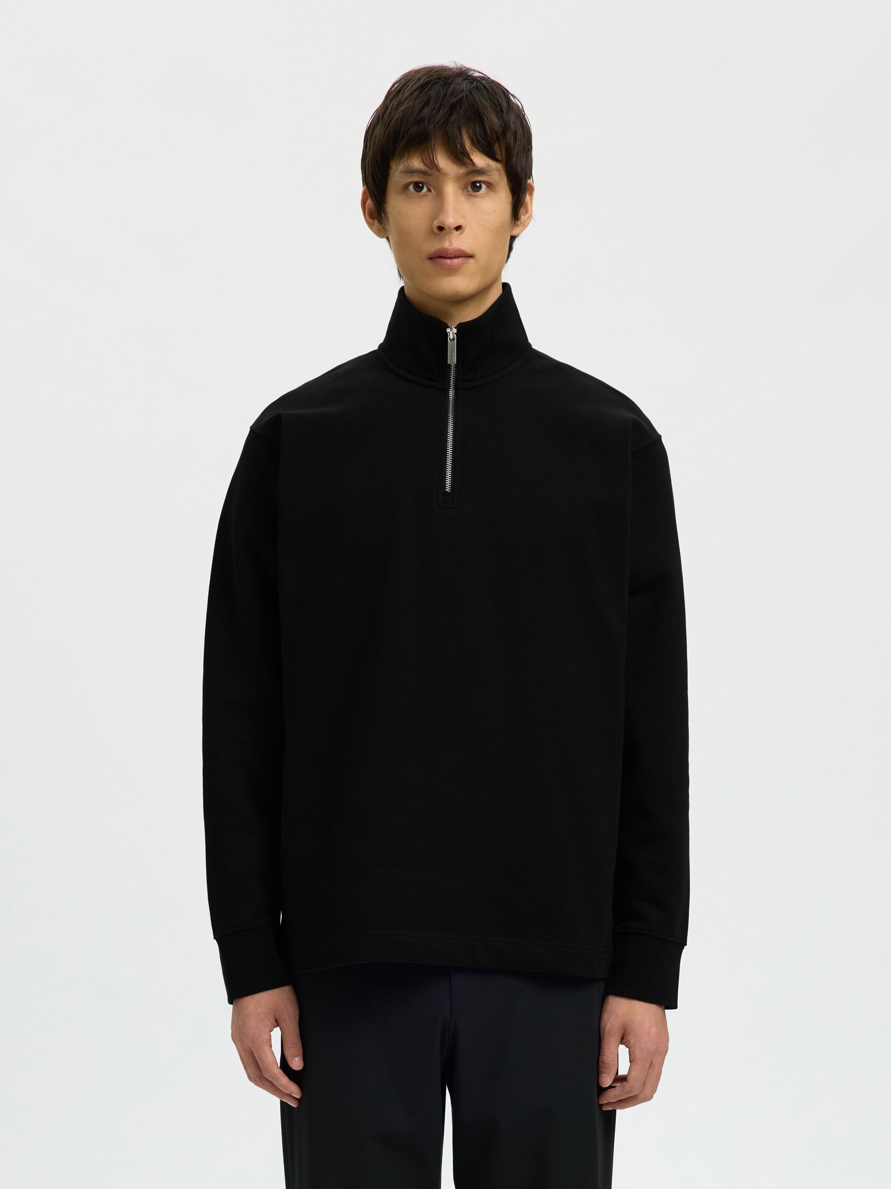 HALF ZIP SWEATSHIRT, Black, highres