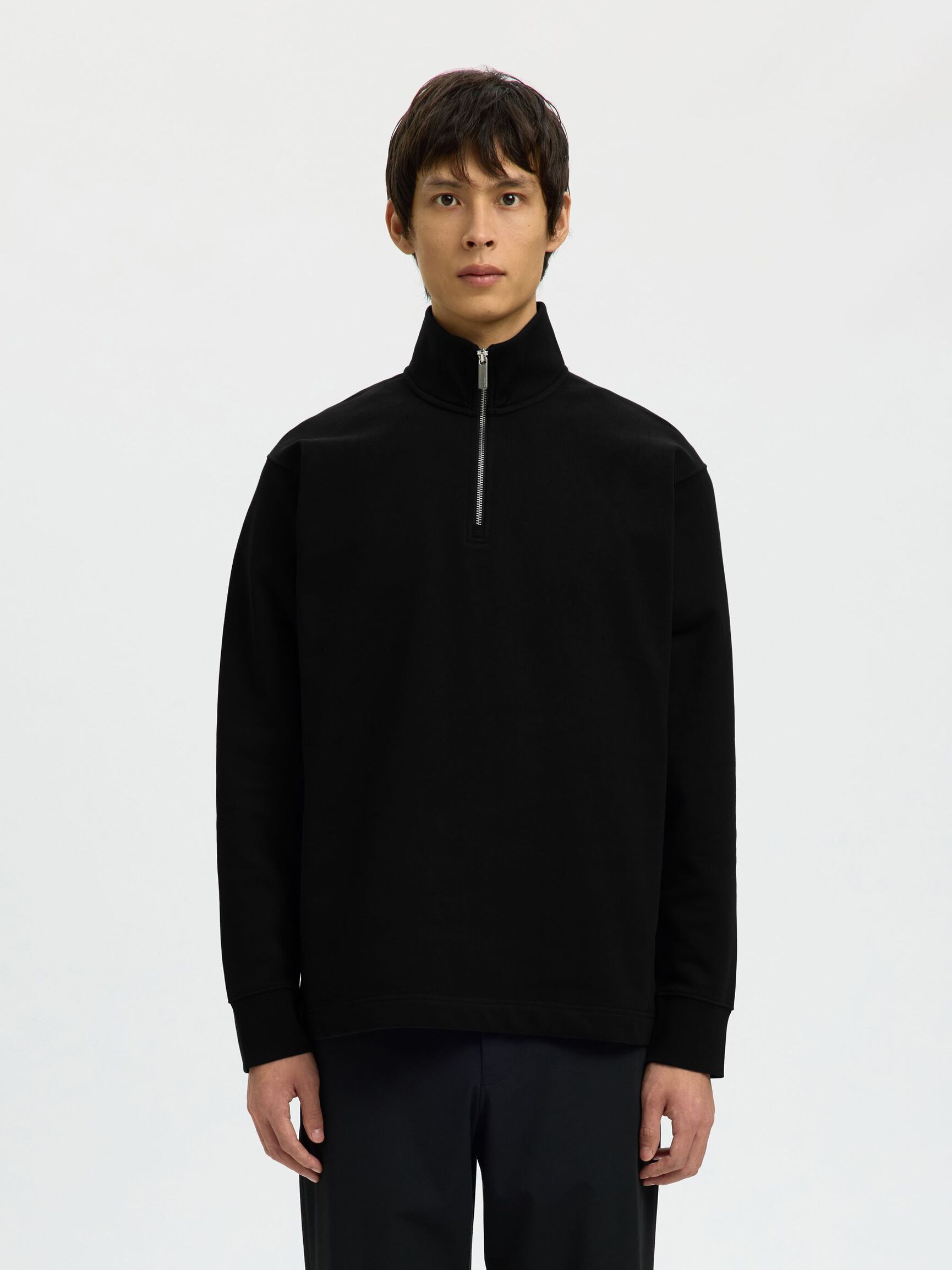 HALF ZIP SWEATSHIRT, Black, highres