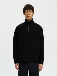 HALF ZIP SWEATSHIRT, Black, highres