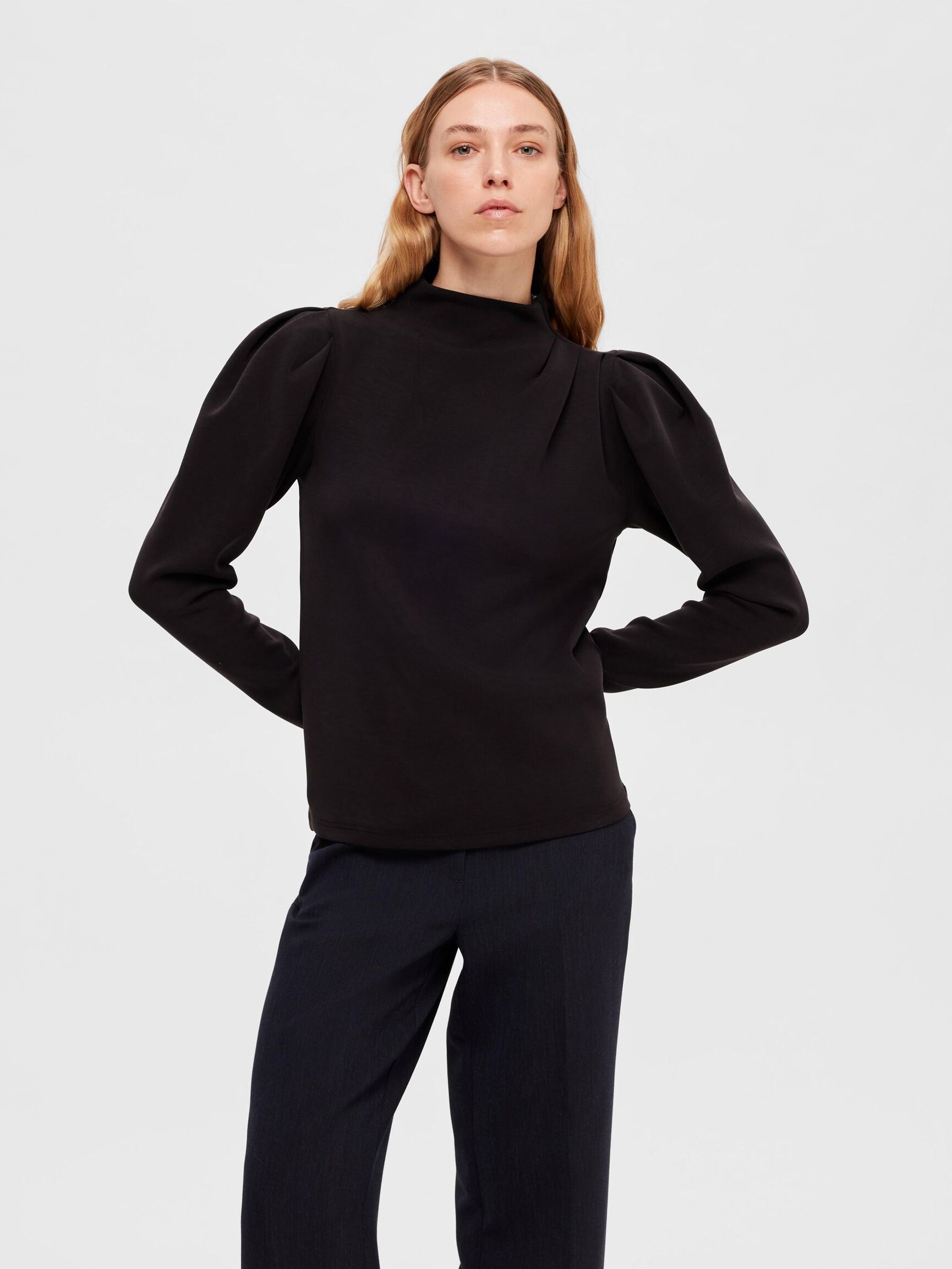 DRAPED TOP, Black, highres