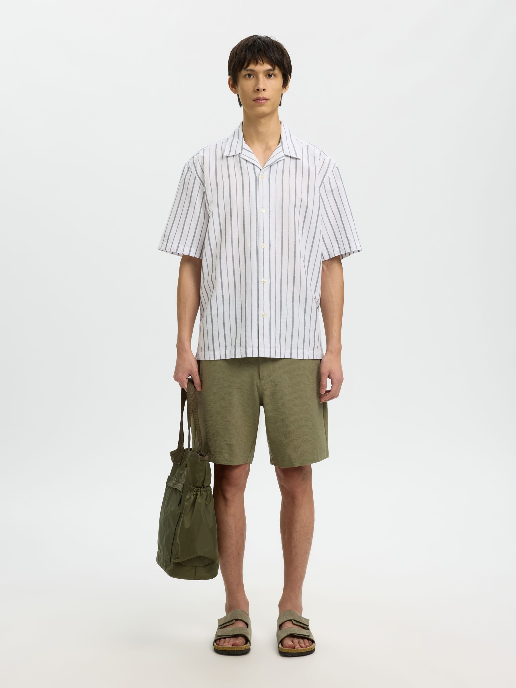 SEERSUCKER SHORTS, Deep Lichen Green, highres