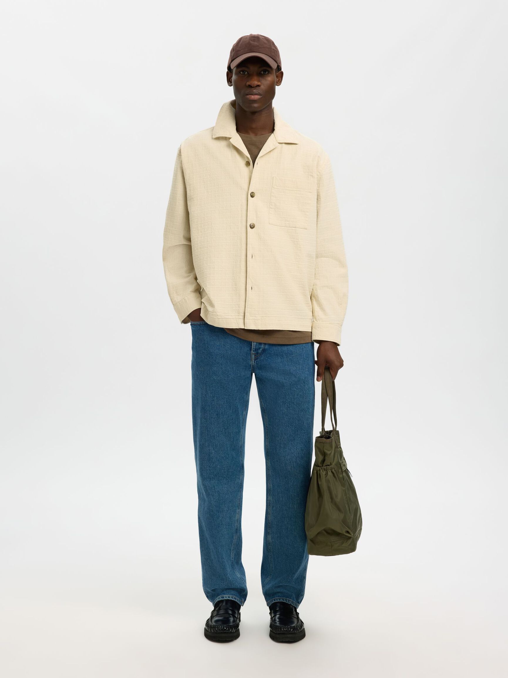 AVSLAPPNAD PASSFORM ÖVERSKJORTA, Raw Cotton, highres