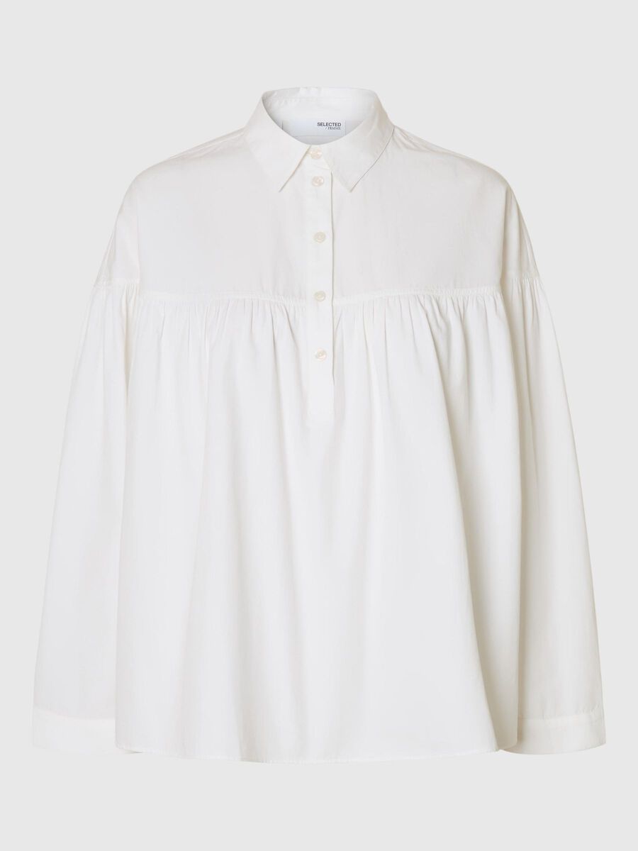 Selected 100% COTTON LONG SLEEVED BLOUSE, Bright White, highres - 16098406_BrightWhite_001.jpg