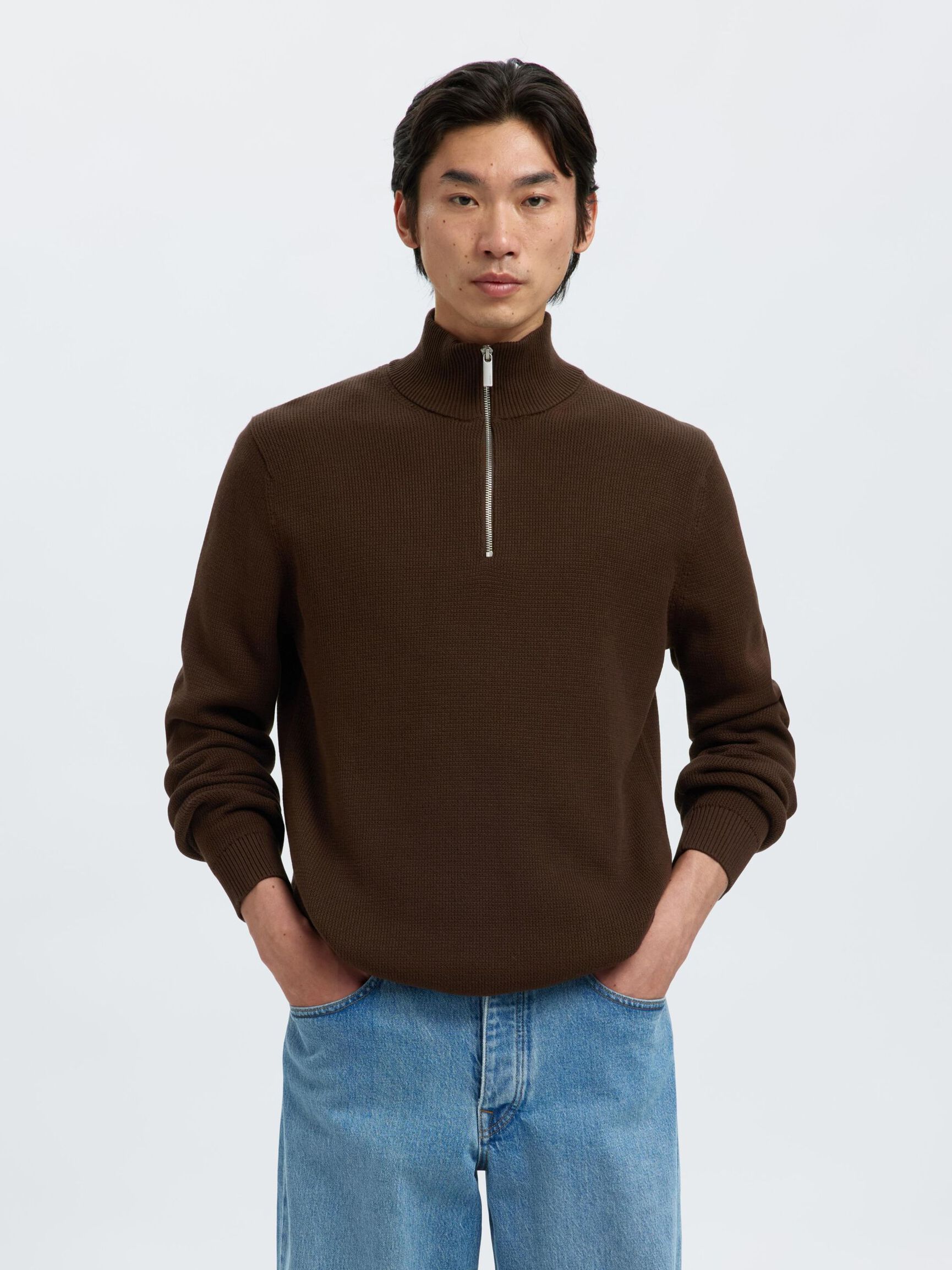 HALVE RITSSLUITING SWEATER, Demitasse, highres