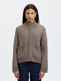 WOOL BLEND CARDIGAN, Steel Gray, highres