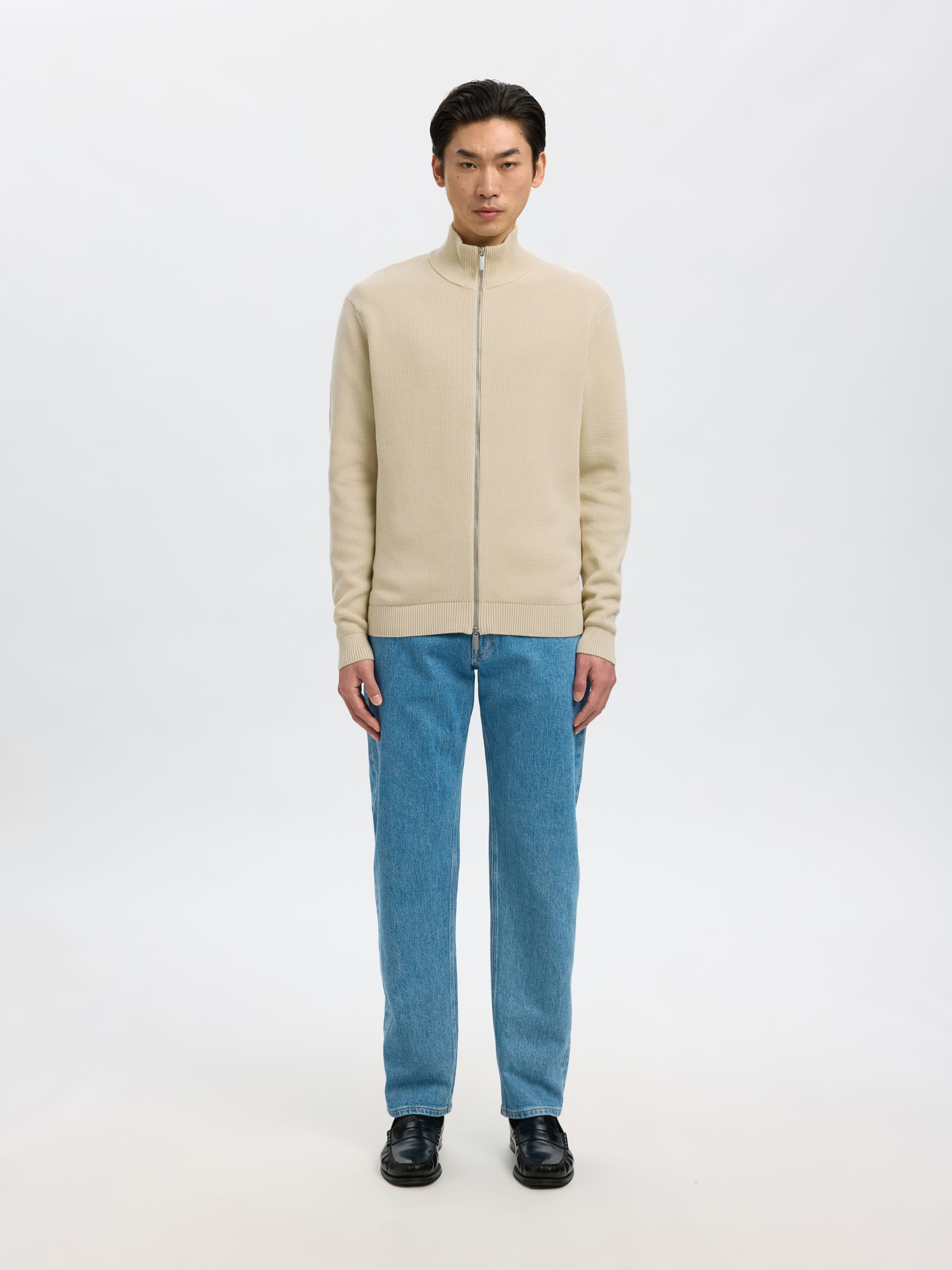 ZIPPED HIGH NECK PULLOVER, Oatmeal, highres
