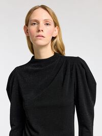 DRAPED LONG SLEEVED TOP, Black, highres