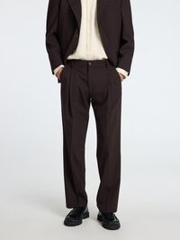 WOOL BLEND PLEATED LOOSE-FIT TROUSERS, Demitasse, highres
