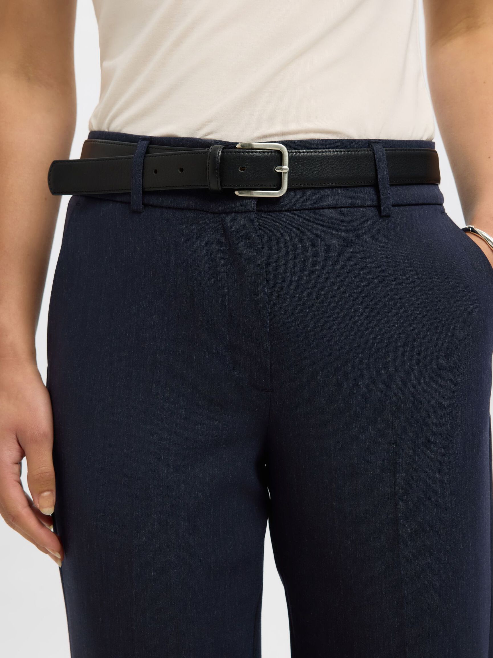 VISCOSE BLEND CROPPED TAPERED TROUSERS, Dark Sapphire, highres