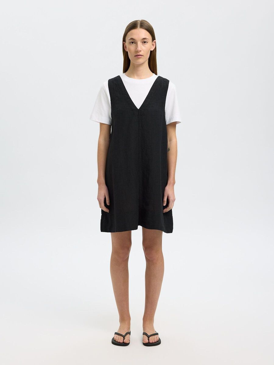 Selected 100% LINEN SLEEVELESS DRESS, Black, highres - 16097880_Black_003.jpg