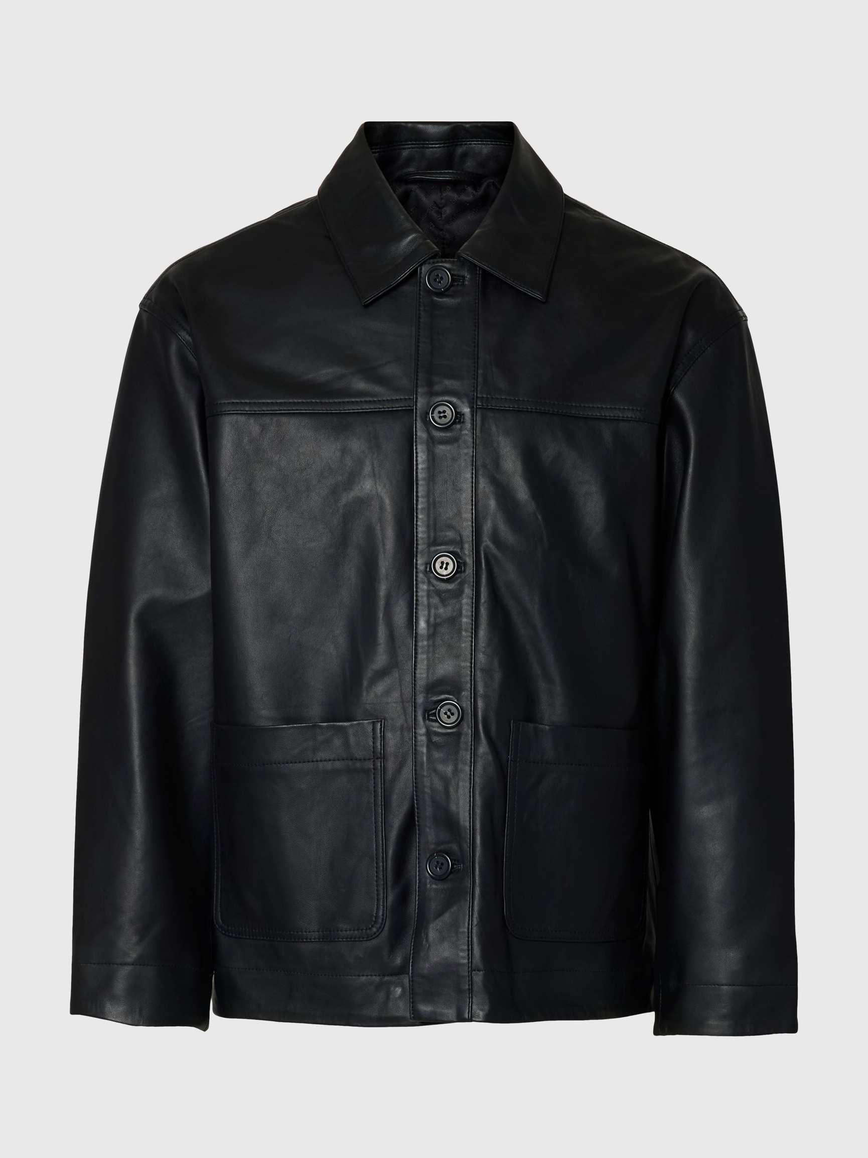 STRUCTURÉ VESTE EN CUIR, Black, highres