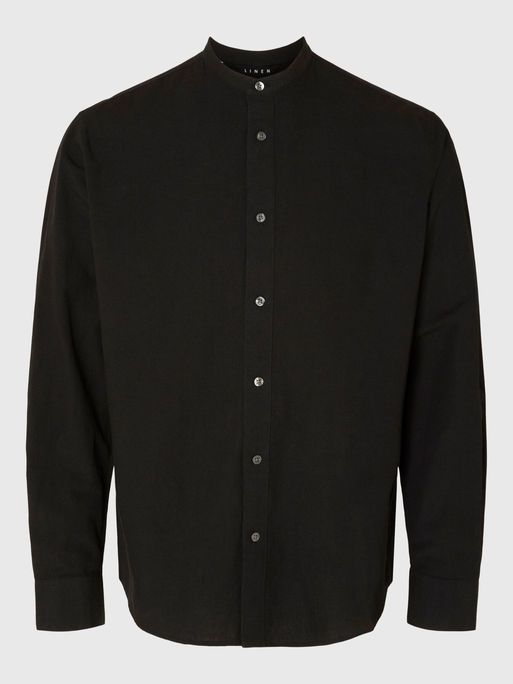 LONG-SLEEVED LINEN BLEND SHIRT, Black, highres