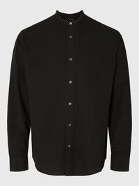 LONG-SLEEVED LINEN BLEND SHIRT, Black, highres