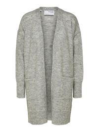 LONG KNITTED CARDIGAN, Light Grey Melange, highres