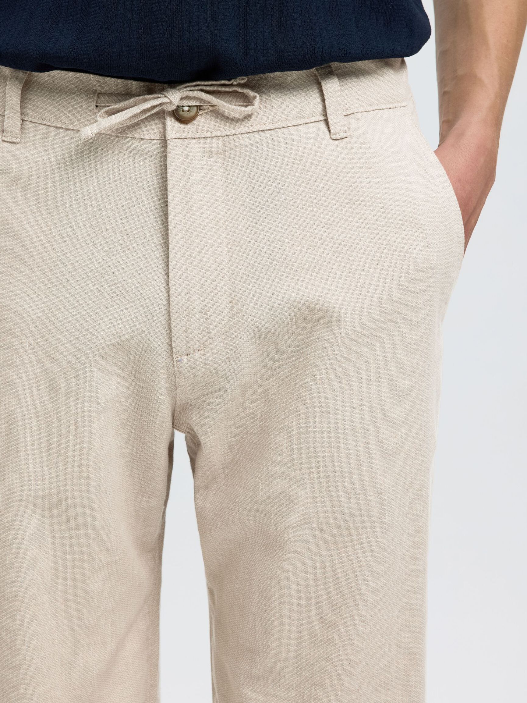 SLIM TAPERED LINEN BLEND TROUSERS, Pure Cashmere, highres