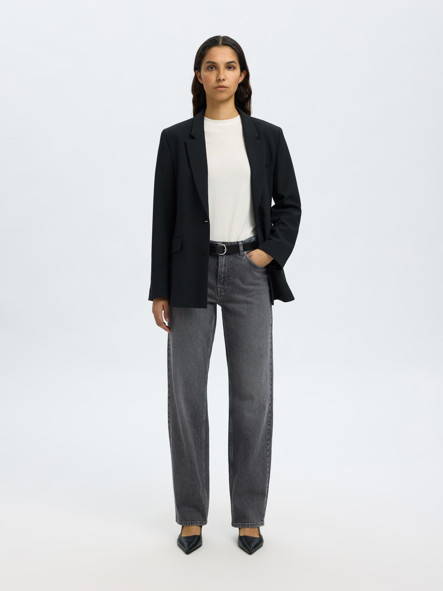 MID WAIST STRAIGHT FIT JEANS, Medium Grey Denim, highres