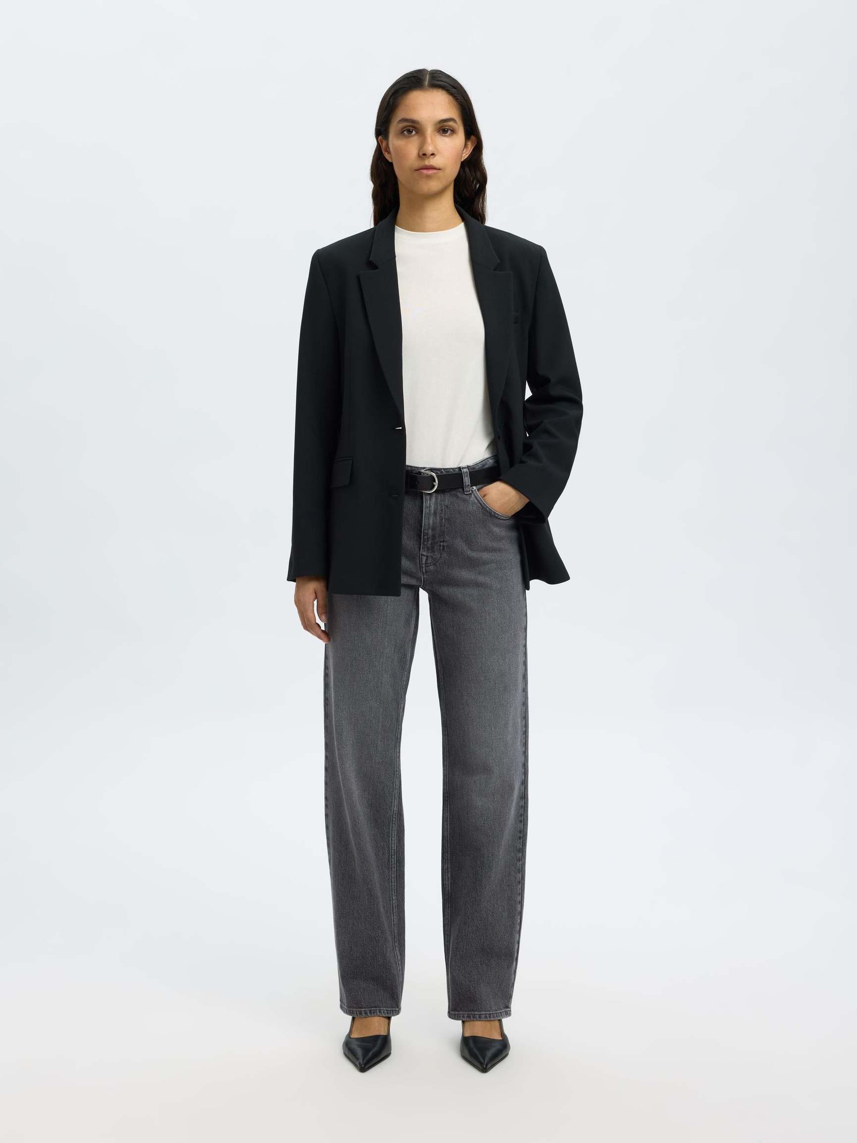 MID WAIST STRAIGHT FIT JEANS, Medium Grey Denim, highres