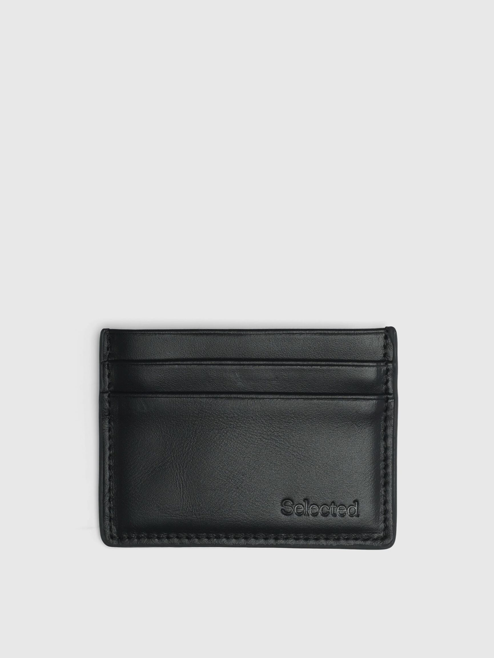 100% LEATHER CARD HOLDER, Black, highres