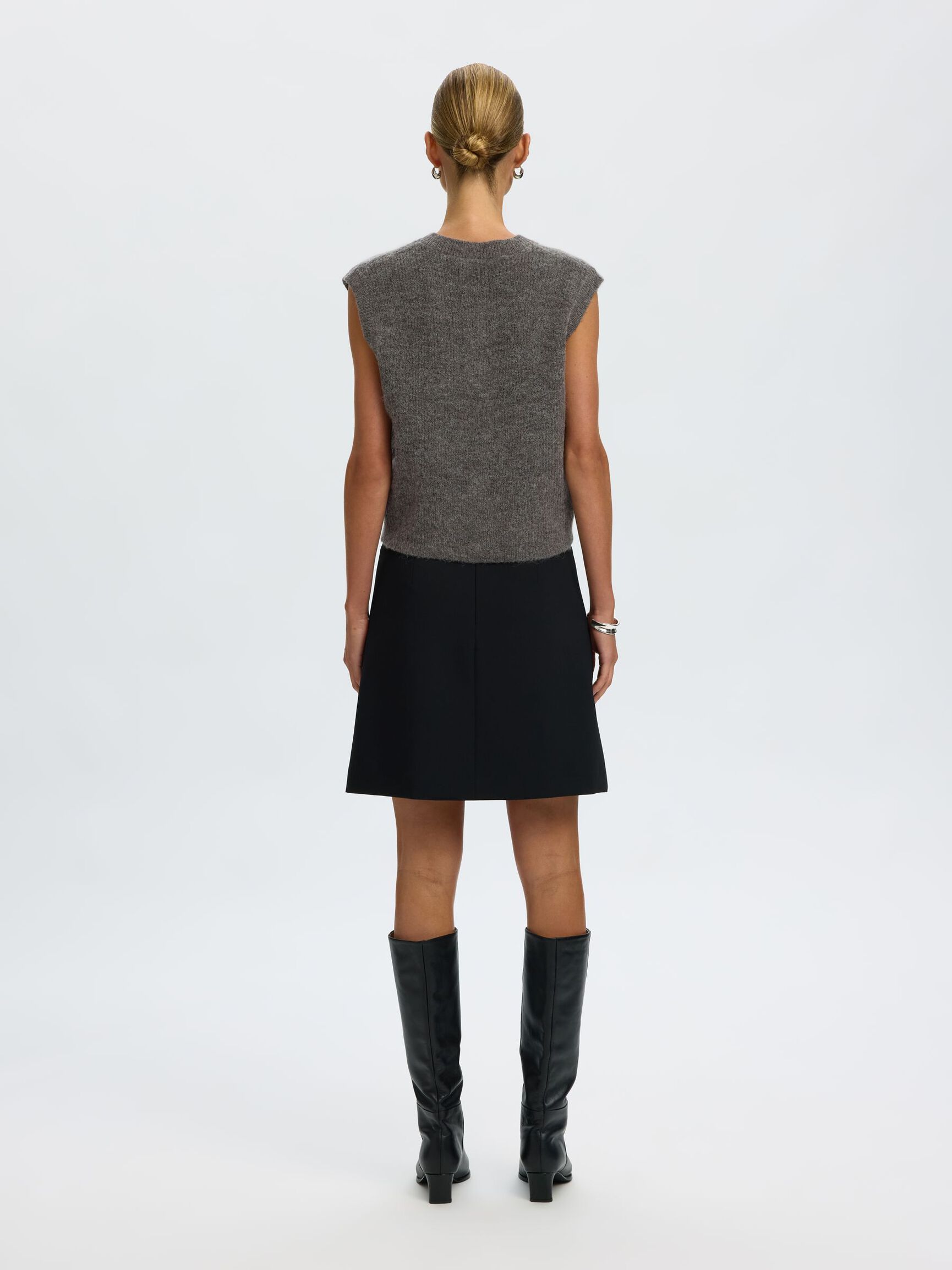 WOOL BLEND  KNITTED VEST, Medium Grey Melange, highres