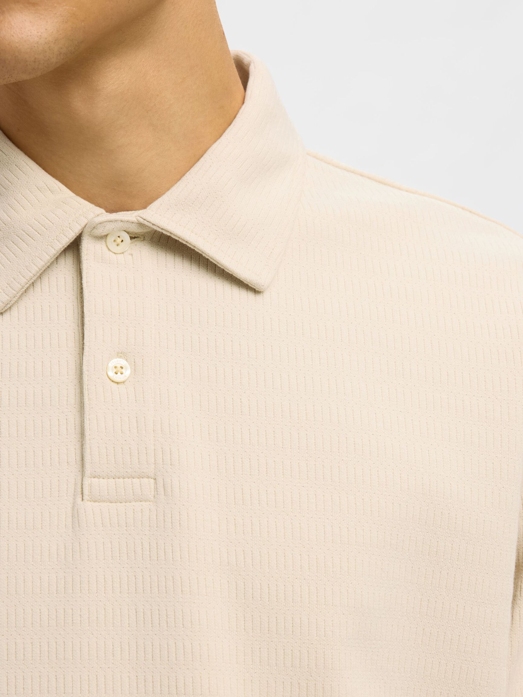 100% BAUMWOLL LANGARM-POLOSHIRT, Angora, highres