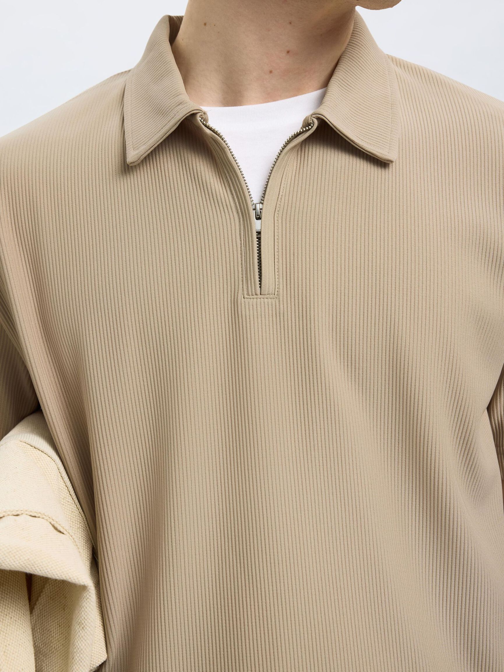 HALF ZIP PLISSE POLO SHIRT, Pure Cashmere, highres
