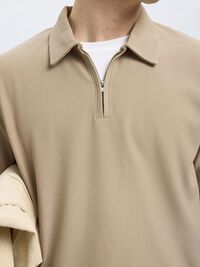 HALF-ZIP PLISSEE POLO SHIRT, Pure Cashmere, highres