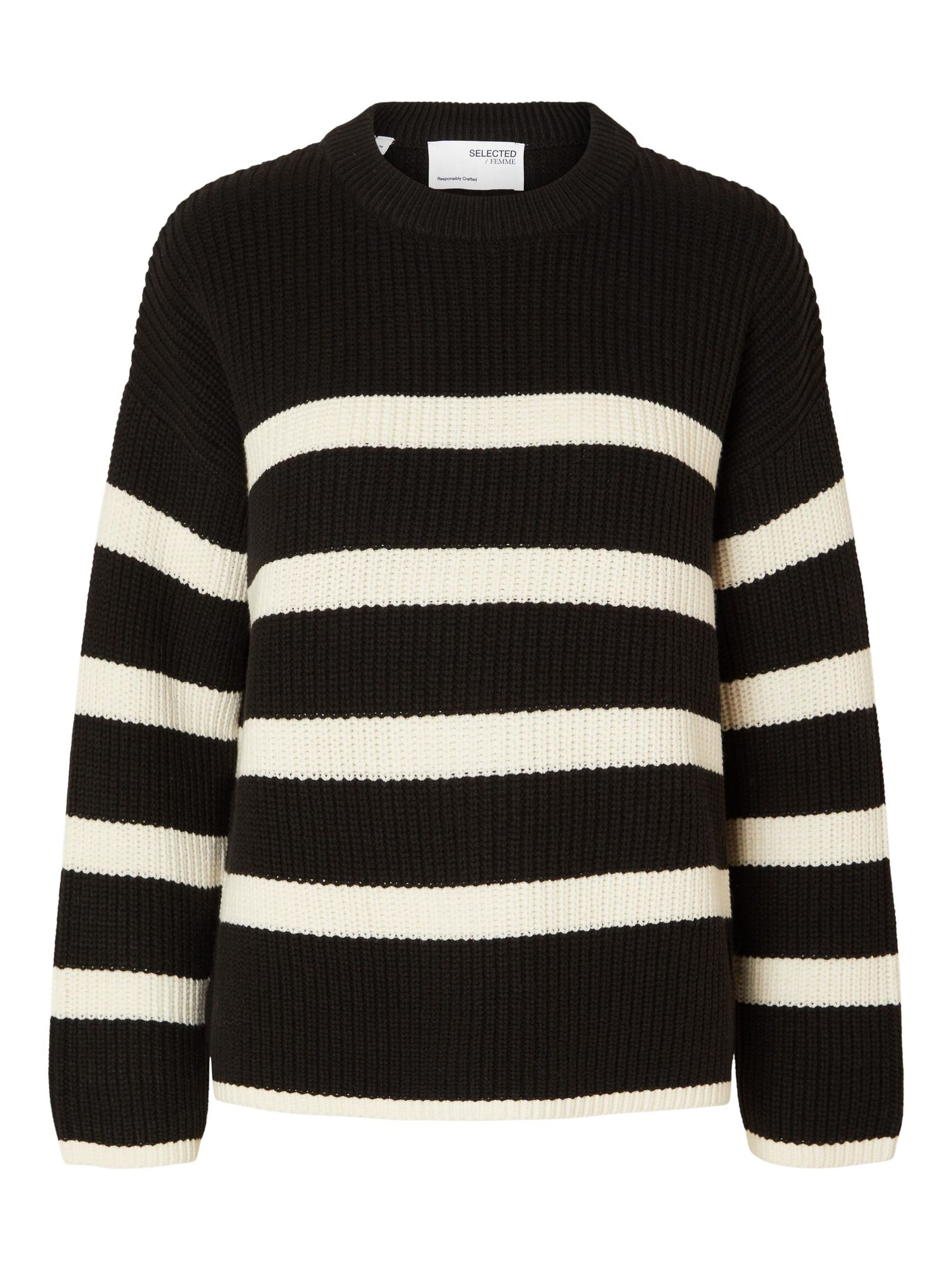 STRIPED KNITTED JUMPER, Black, highres