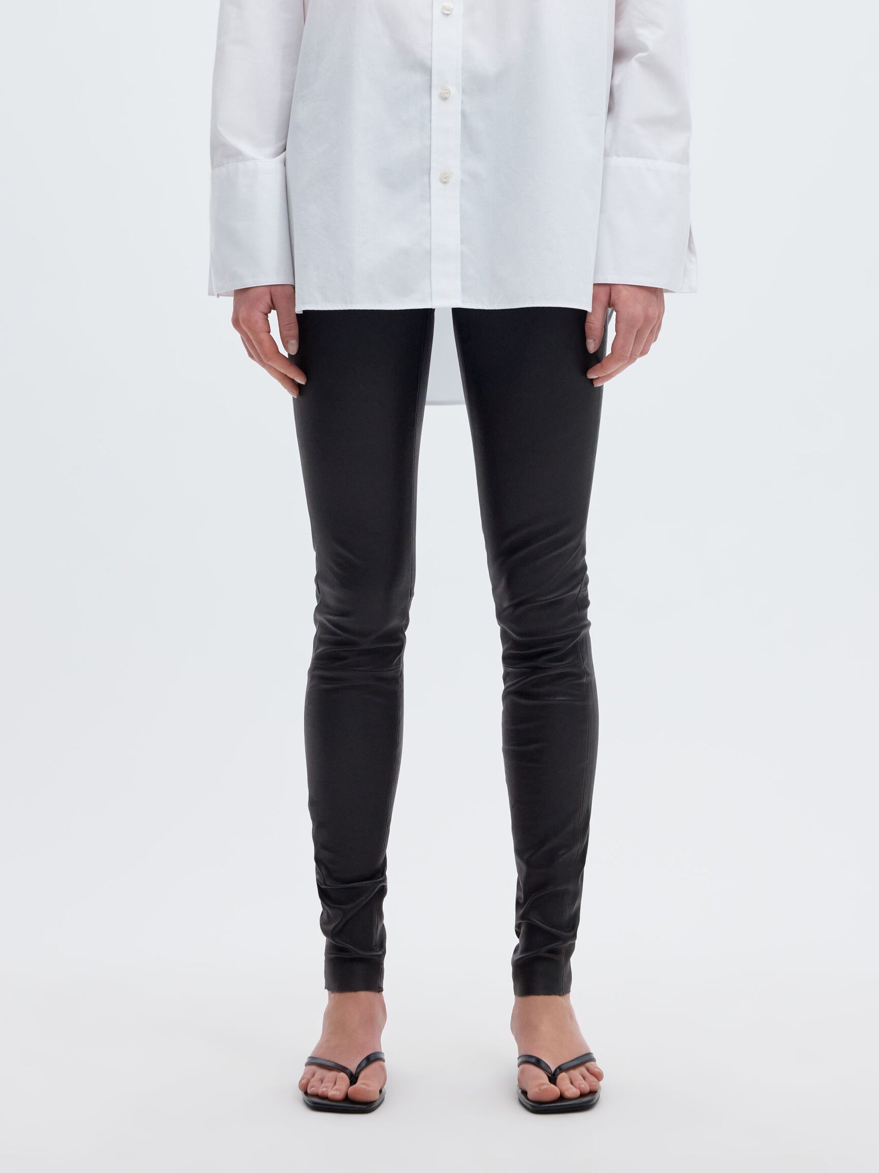 LAMB LEATHER LEGGINGS, Black, highres