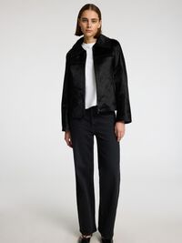 100% COW LEATHER JACKET, Black, highres