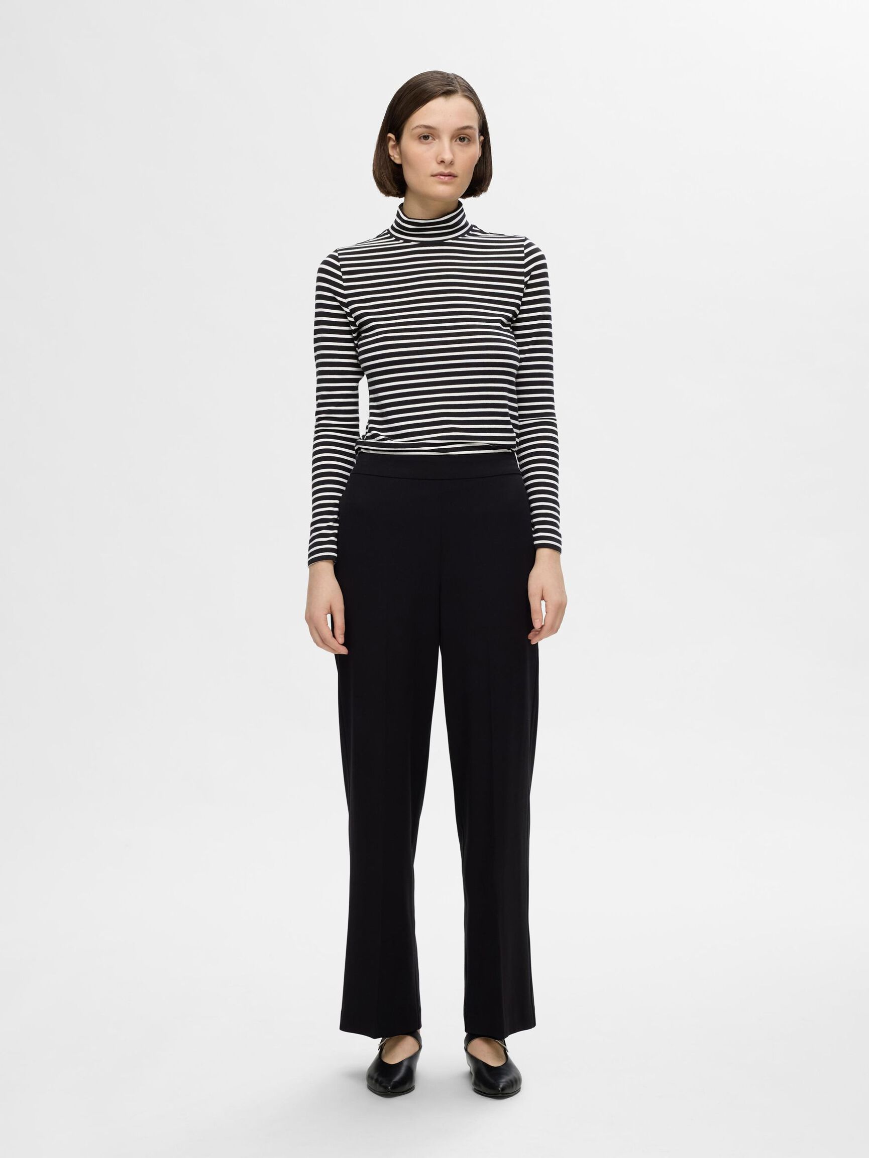 STRIPED LONG SLEEVED TOP, Black, highres