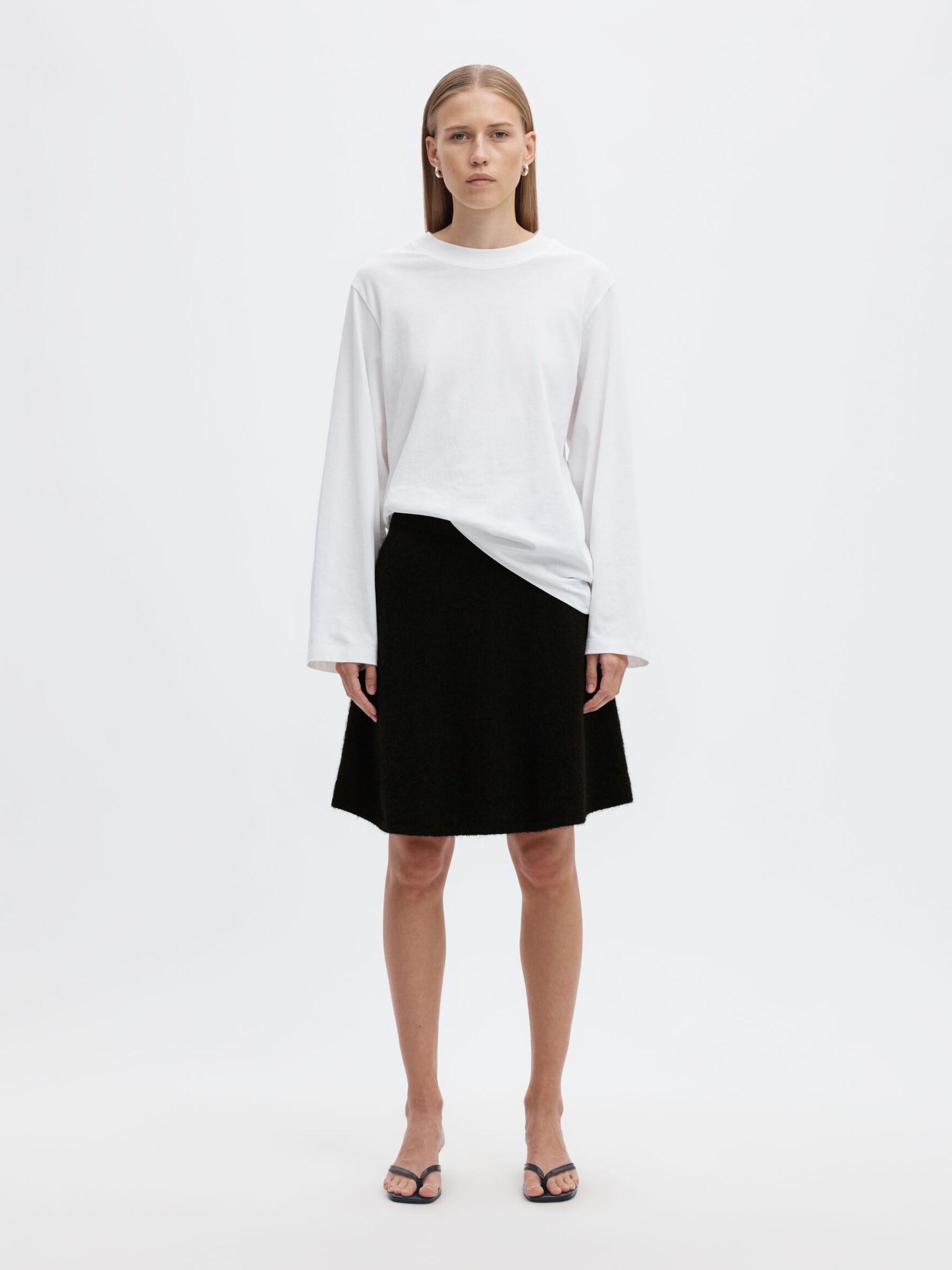 BRUSHED KNITTED SKIRT, Black, highres