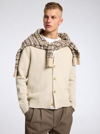 RELAXED FIT WOOL BLEND CARDIGAN, Oatmeal, highres
