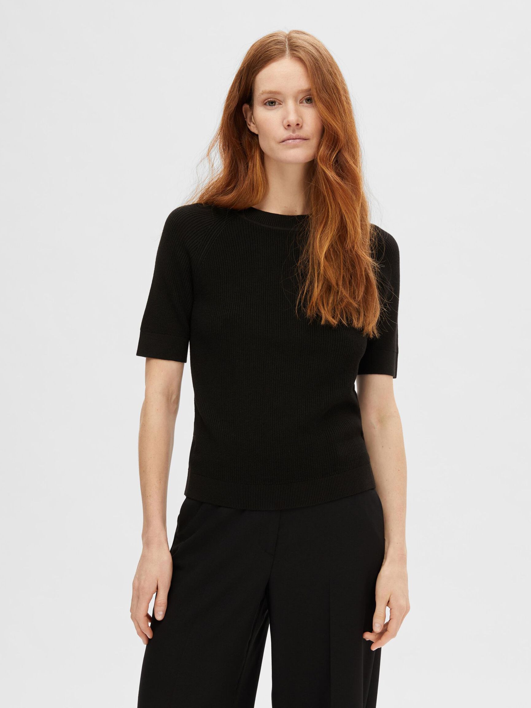 VISCOSE BLEND KNITTED TOP, Black, highres