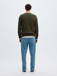 CABLE KNIT CREWNECK JUMPER, Forest Night, highres
