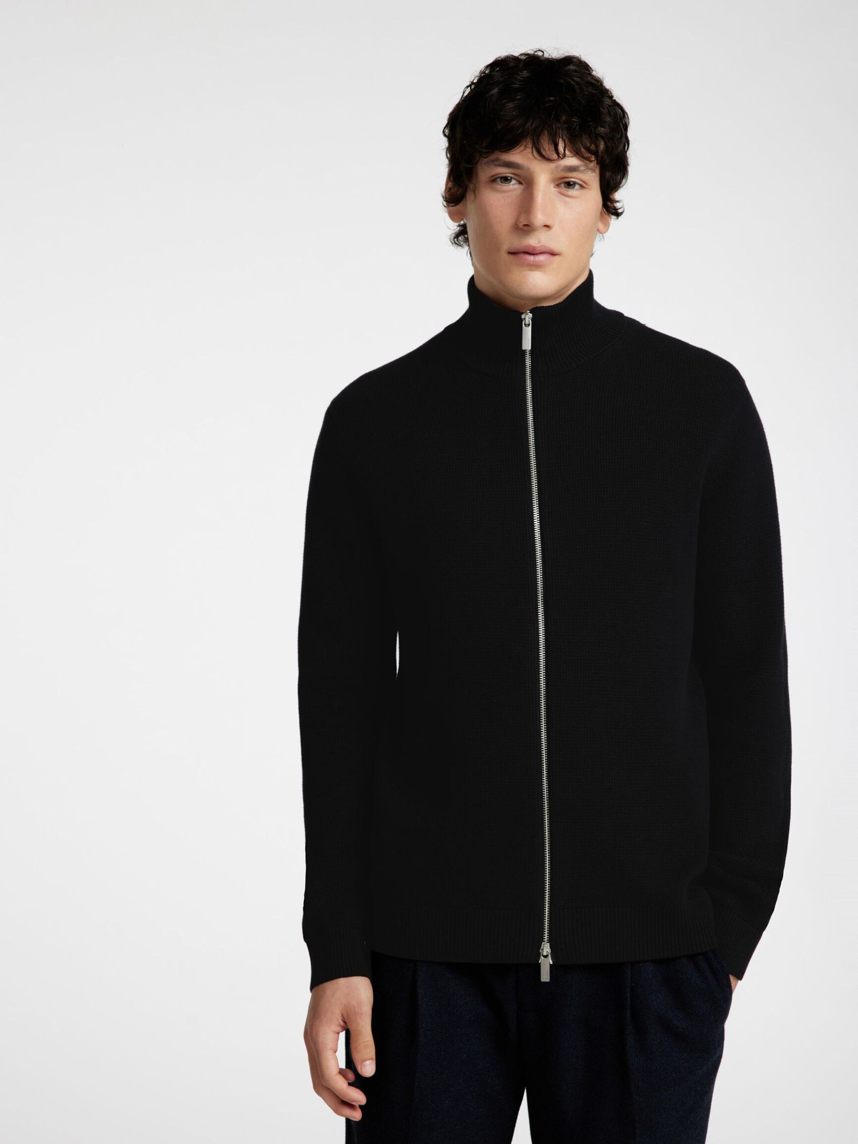 HOGE HALS MET RITS GEBREID VEST, Black, highres