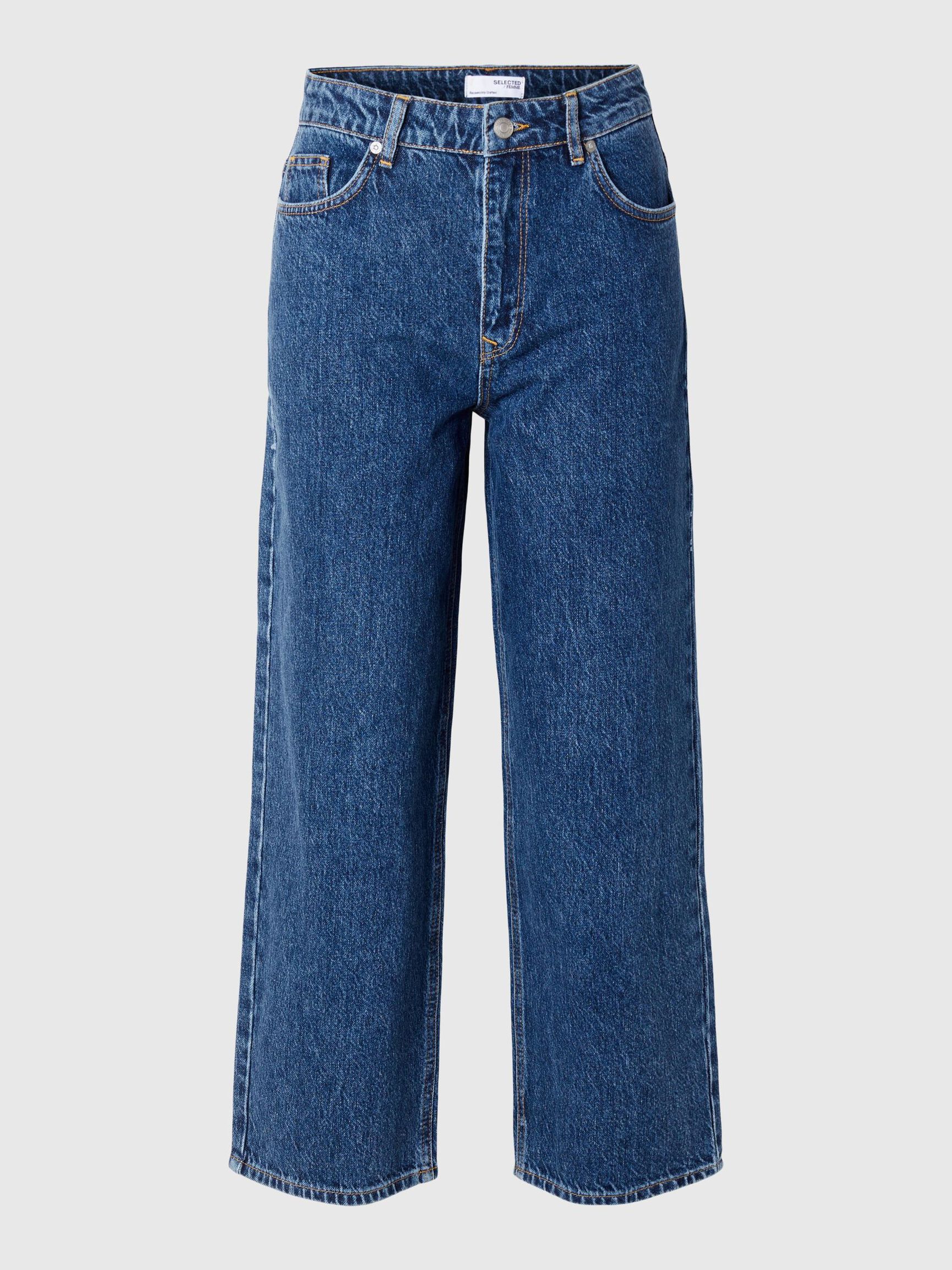 CROPPED STRAIGHT FIT JEANS, Medium Blue Denim, highres