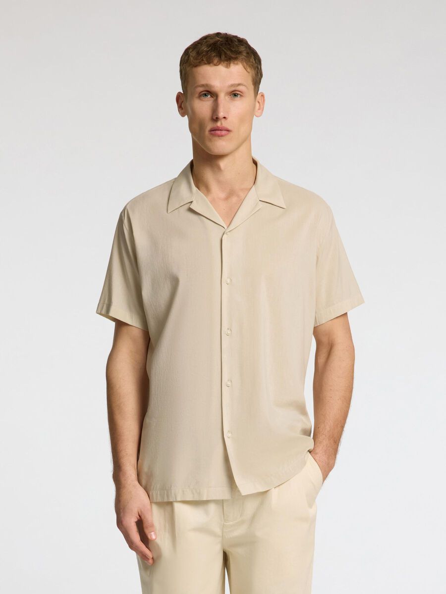 Selected CUBAN COLLAR SHIRT, Oatmeal, highres - 16084639_Oatmeal_003.jpg