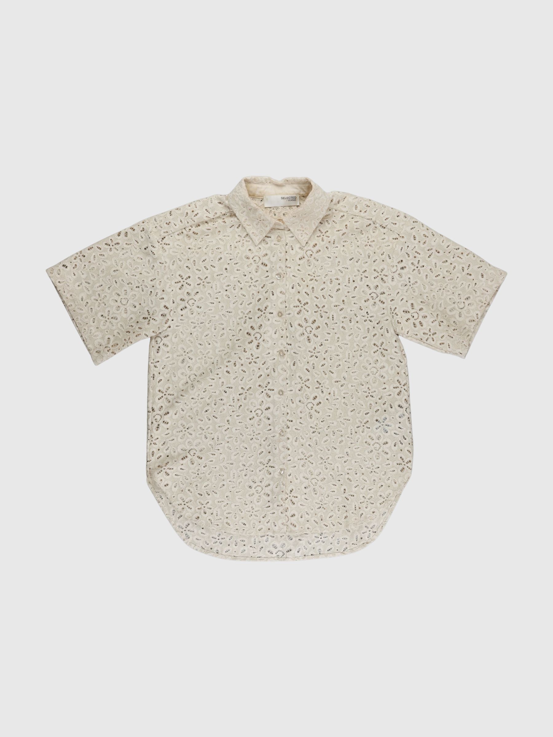 OVERSIZED LACE SHIRT, Sandshell, highres