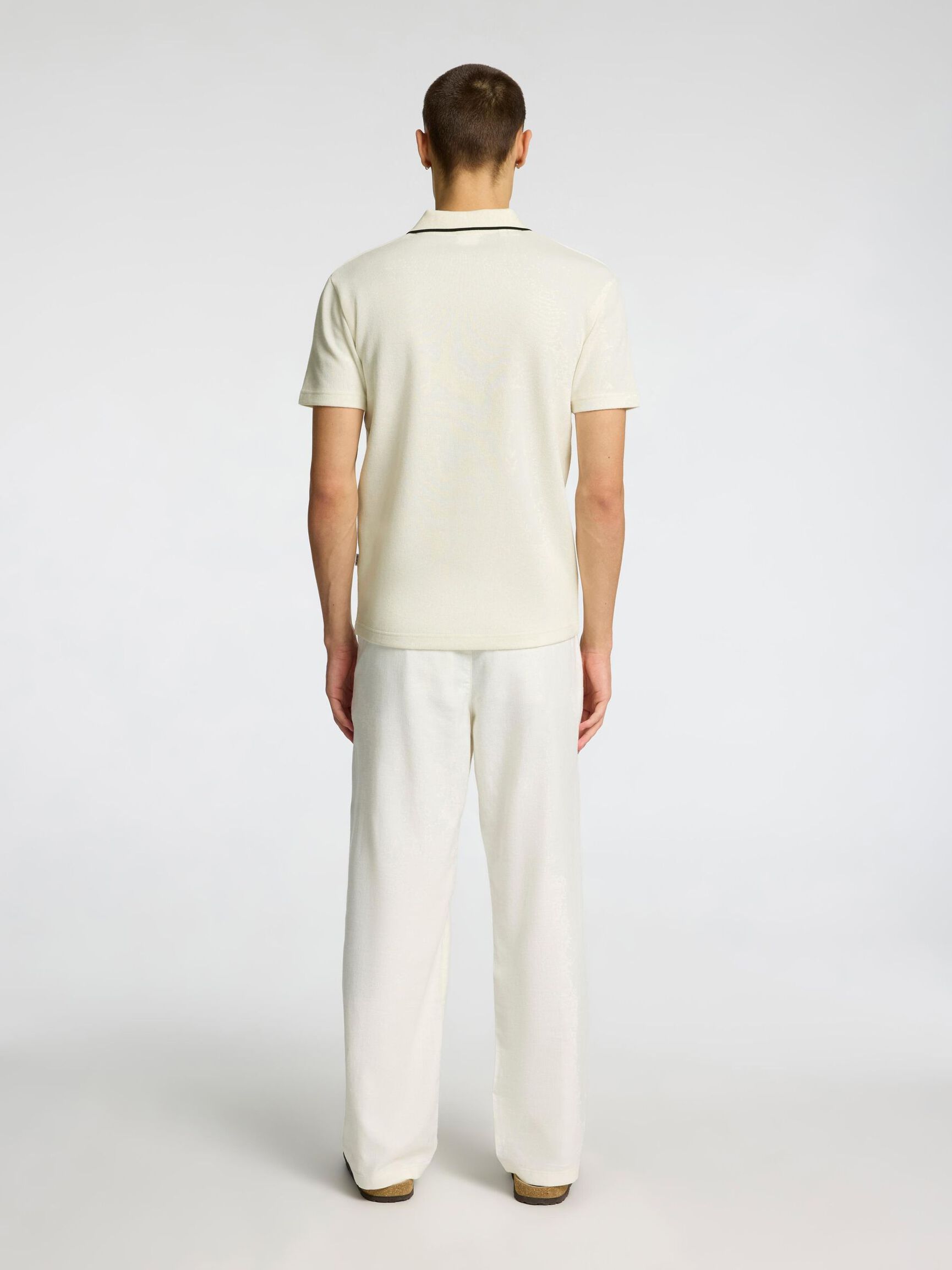 COTTON BLEND SPLIT NECK POLO SHIRT, Egret, highres