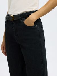 MID WAIST SLIM TAPERED-FIT JEANS, Black Denim, highres