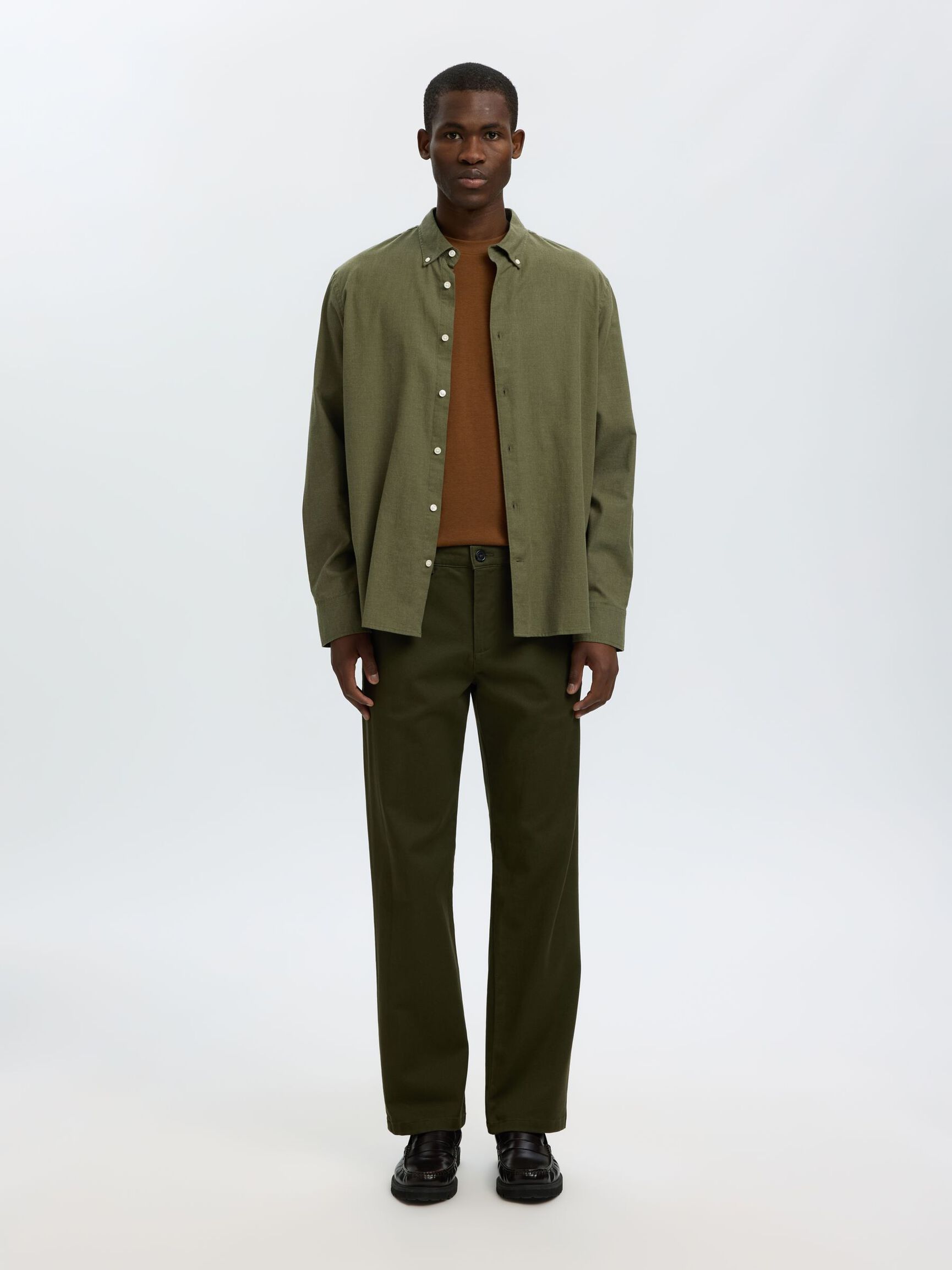 COTTON LONG SLEEVED SHIRT, Vetiver, highres