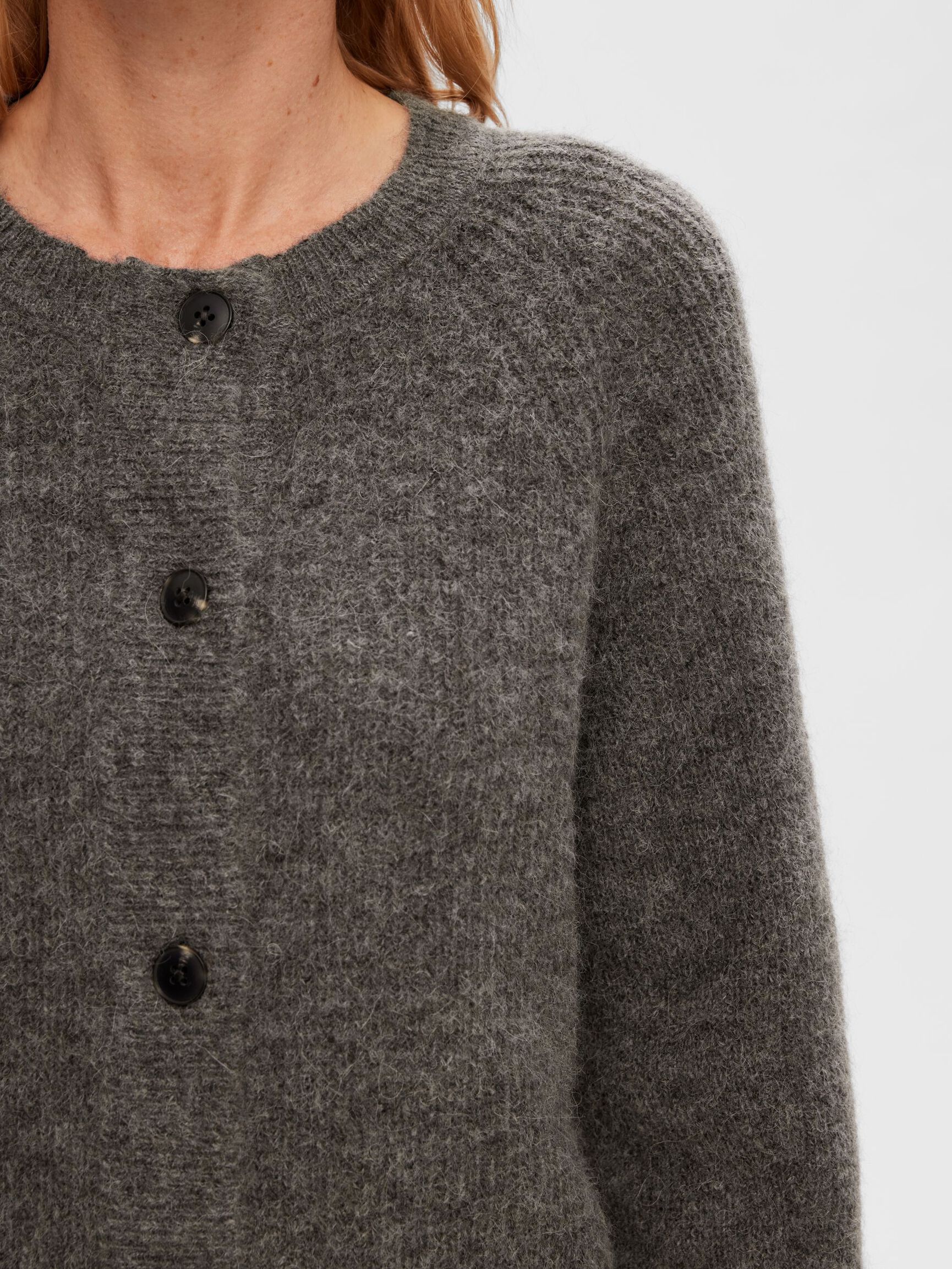 LONG-SLEEVED CARDIGAN, Medium Grey Melange, highres