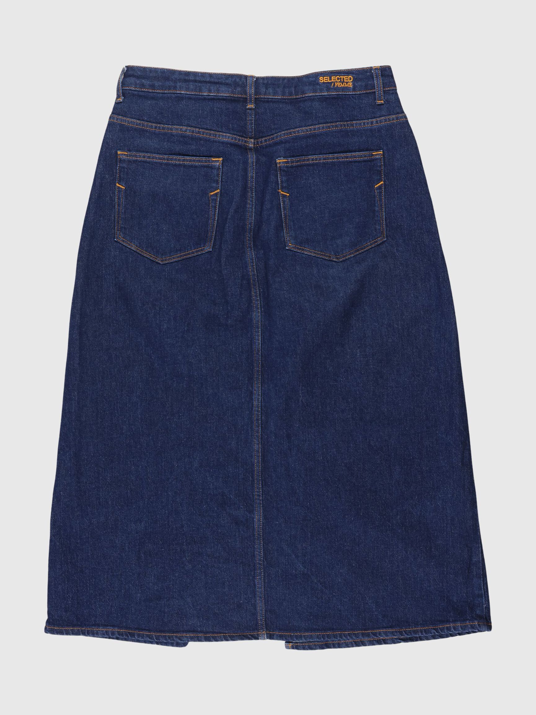 DENIM MIDDELLANGE ROK, Dark Blue Denim, highres