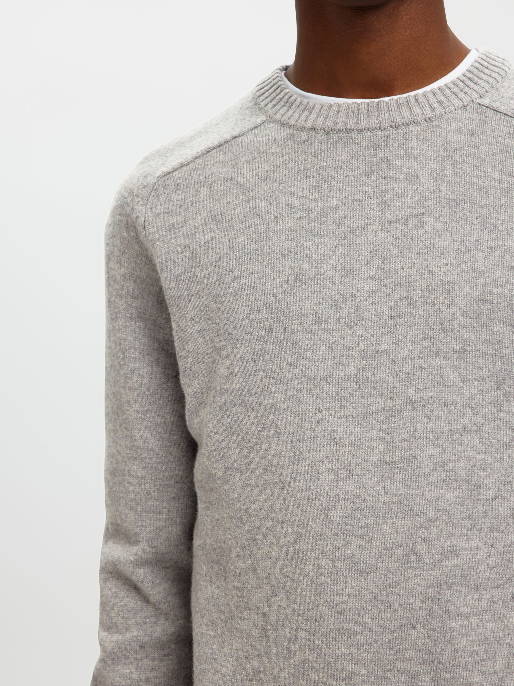 CREW NECK KNITTED JUMPER, Medium Grey Melange, highres