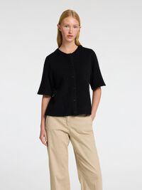 WOLLGEMISCH KURZARM STRICKJACKE, Black, highres
