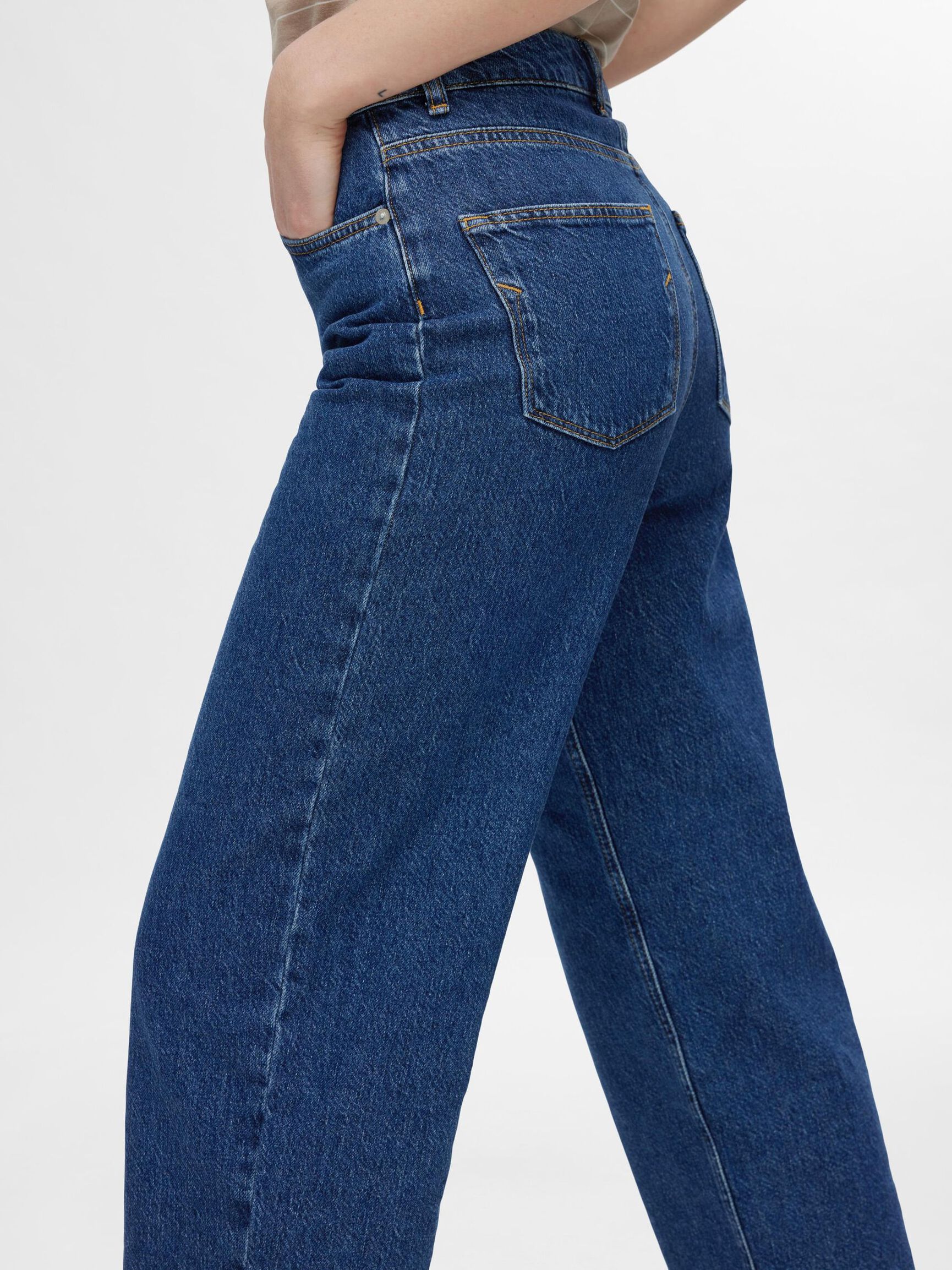 CROPPED STRAIGHT FIT JEANS, Medium Blue Denim, highres