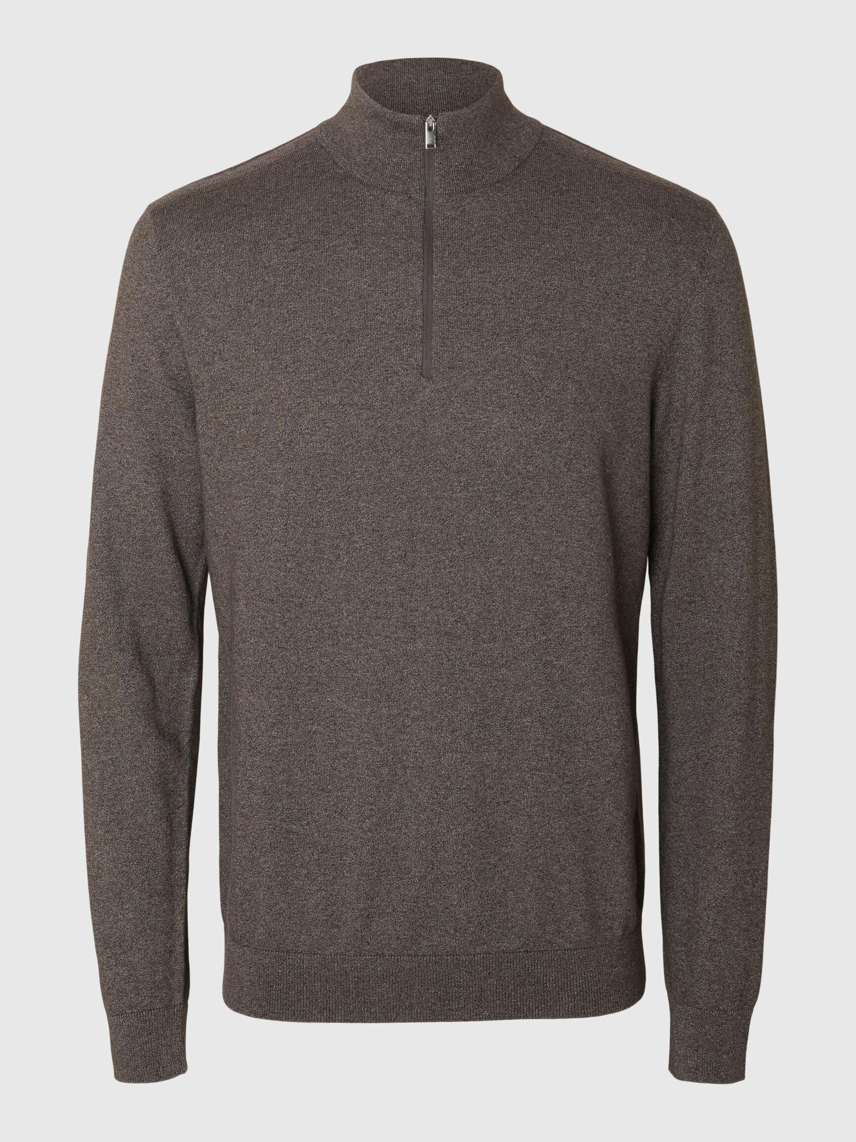 HALF-ZIP KNITTED JUMPER, Morel, highres
