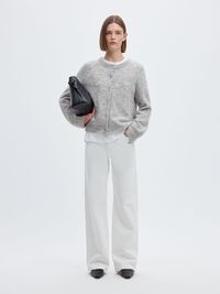 WOOL BLEND CARDIGAN, Light Grey Melange, highres