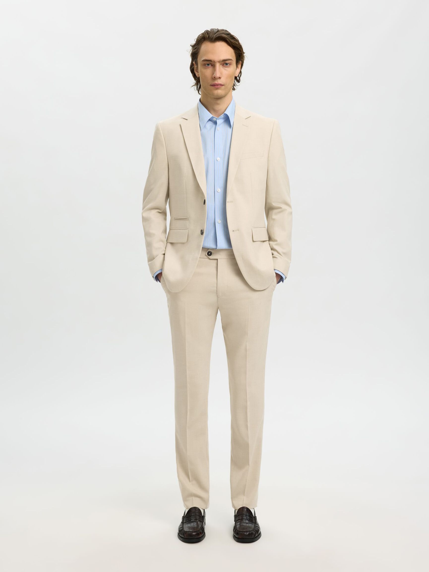 WOVEN WOOL BLEND TROUSERS, Egret, highres